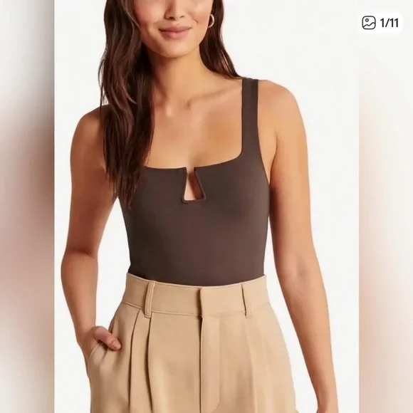 Abercrombie & Fitch LIGHT Brown Square Neck Bodysuit: Size XS - Picture 2 of 5